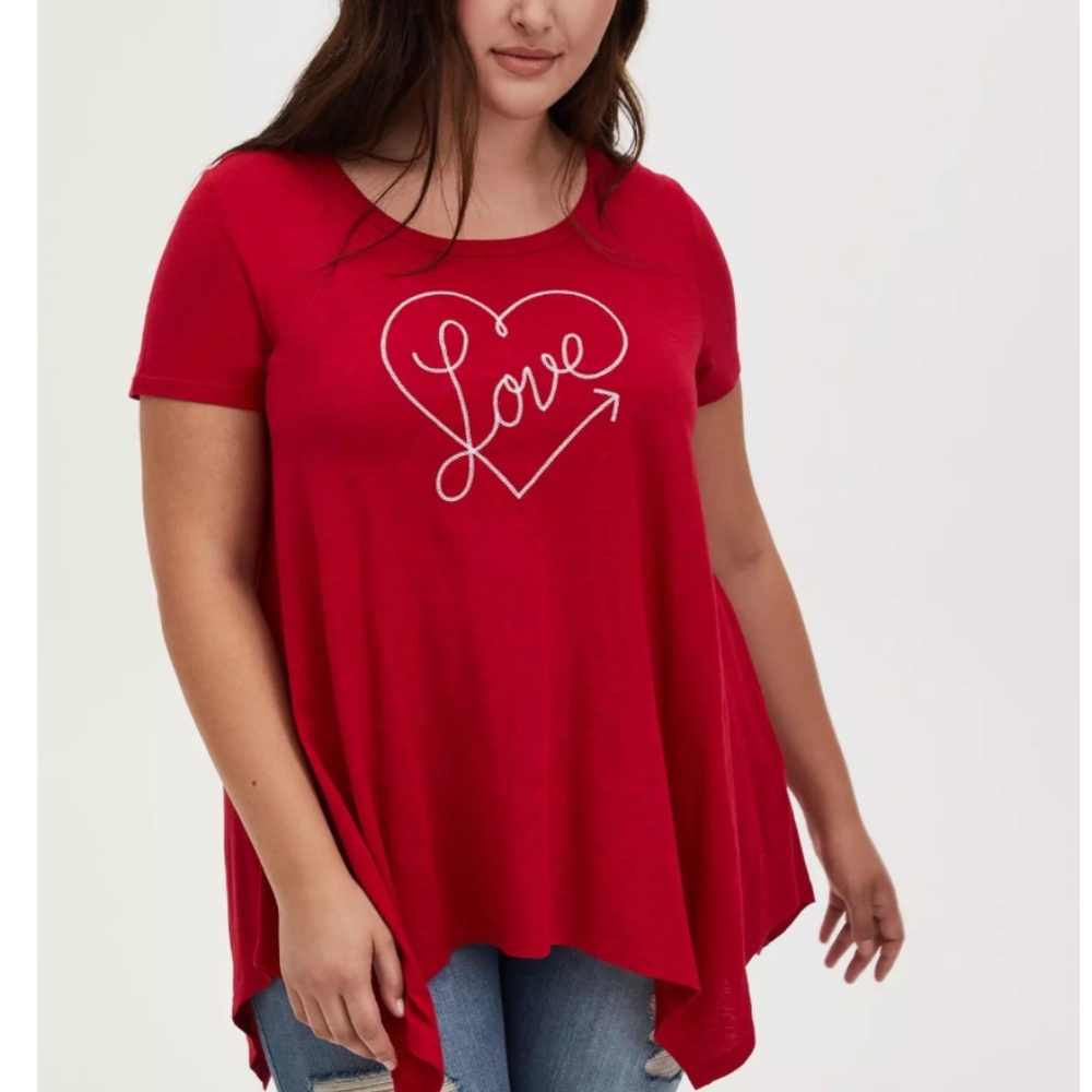 Torrid Plus Size - Love Heart Red Slub Jersey Handkerchief Tee Size 1X